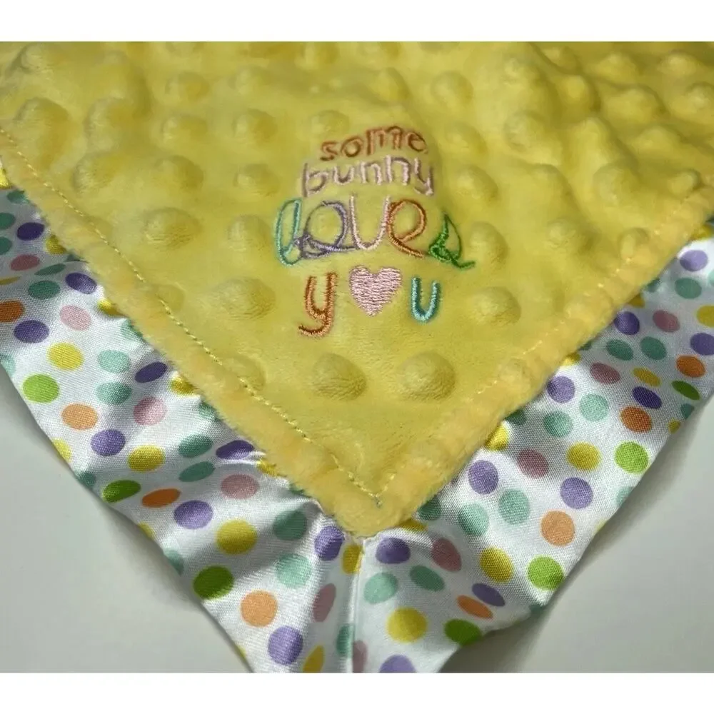 Baby Starters Some Bunny Loves You Lovey Yellow Polka Dot Satin Trim Back Teal